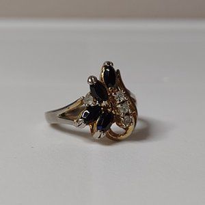 Distressed Size 6.75 Ring With Black And Clear Stones
